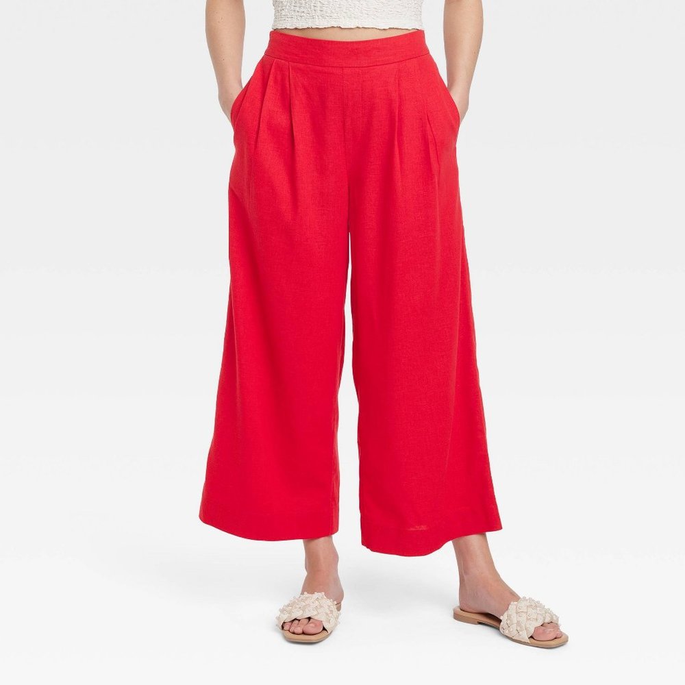 A New Day Red Linen Wide Leg Pants NWT Small